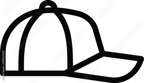 Minimalist vector outline icon of a baseball cap with a curved brim, suitable for various design applications