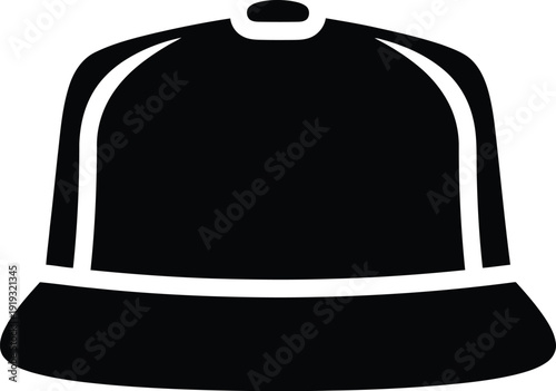 Black and white minimalist baseball cap icon isolated on a white background for design.