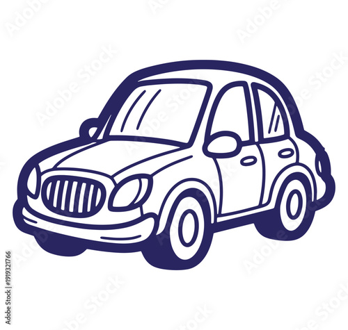 Simple illustration of a blue outline car design with cartoonish style for various purposes