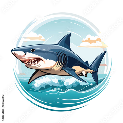 Cartoon shark illustration swimming in ocean waters