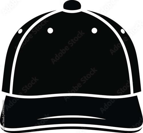 Black and white vector illustration of a classic baseball cap icon isolated on white background