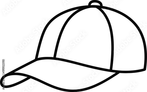 A simple line art illustration of a baseball cap, depicting its basic shape and structure with clean black lines on a white background.