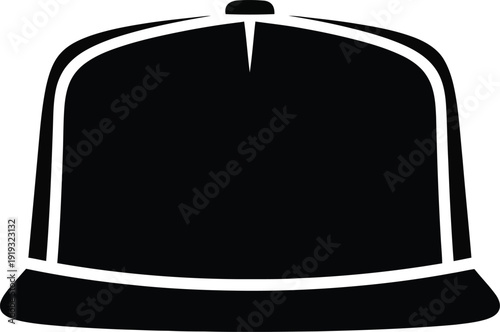 A black silhouette icon representing a flat-brimmed snapback baseball cap on a white background