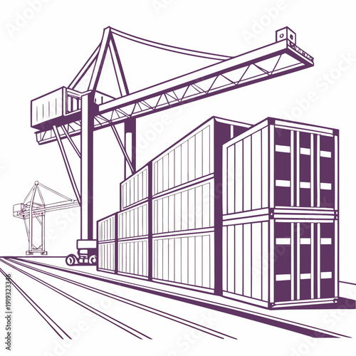 Purple of shipping containers and cranes cargo logistics