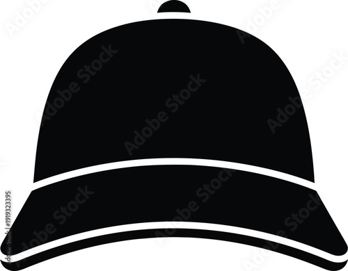 Black baseball cap silhouette icon isolated on white background for apparel design