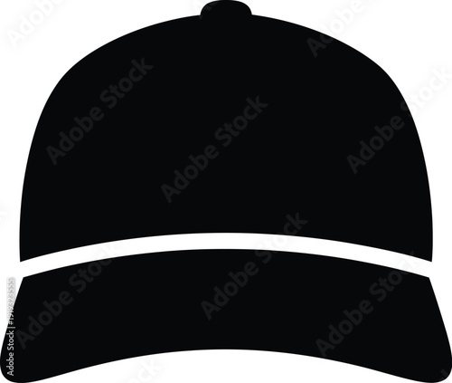Black silhouette of a baseball cap isolated on a white background for design purposes