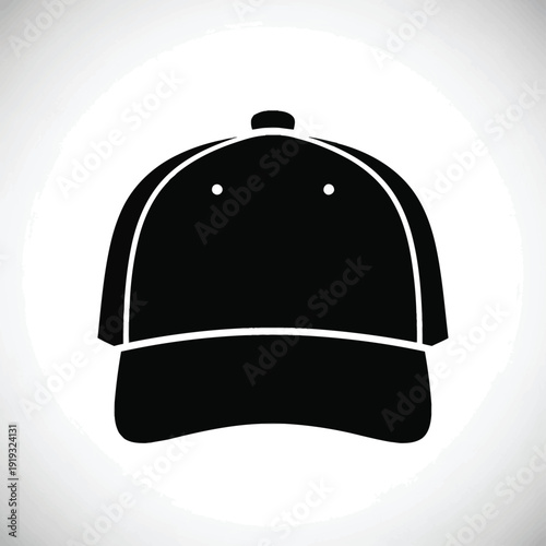 A simple black silhouette icon depicting a baseball cap, viewed from the front