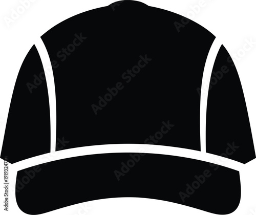 Black silhouette of a baseball cap icon isolated on a white background for web design