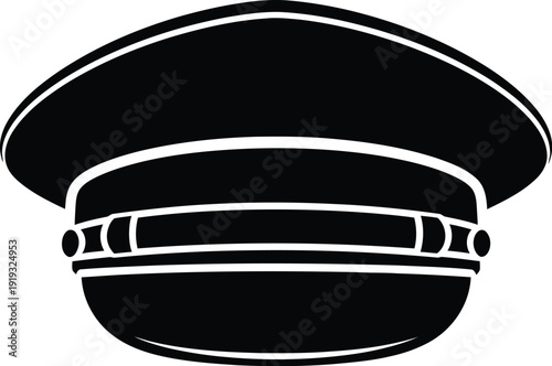 Minimalist black silhouette icon of a professional peaked cap for pilots or captains