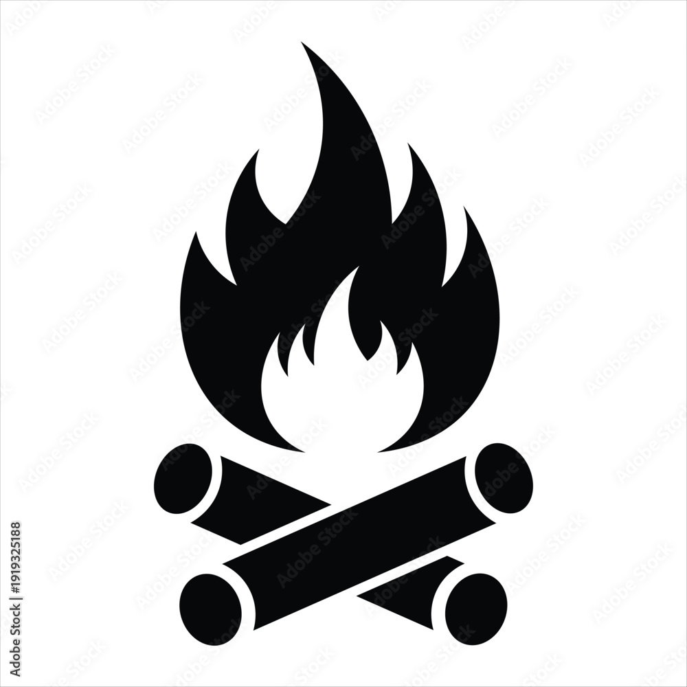 Ταπετσαρία Black Silhouette Campfire Icon With Burning Flames And Crossed Wooden Logs