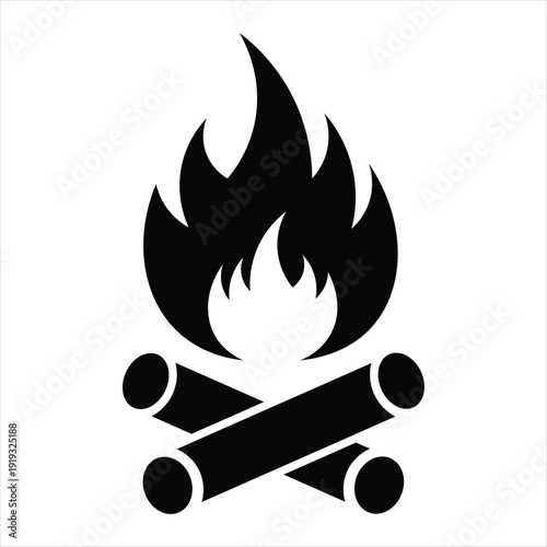 Quadro su tela Black Silhouette Campfire Icon With Burning Flames And Crossed Wooden Logs