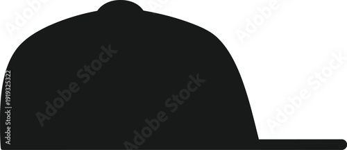 Black silhouette of a classic baseball cap with a flat brim on a white background