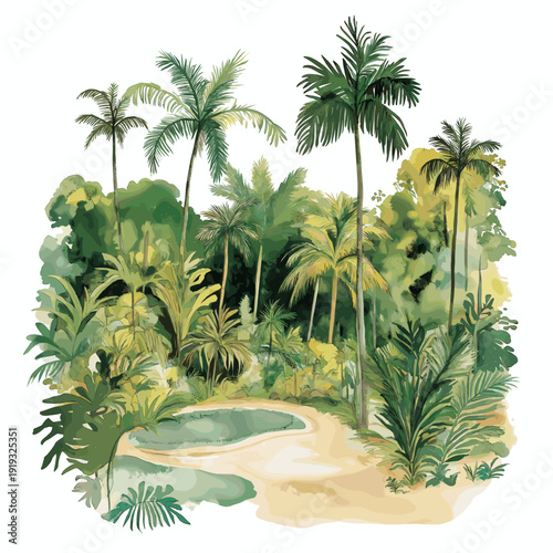 Amazon rainforest. Amazon rainforest hand drawn watercolor illustration