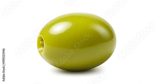 Fresh green olive with pit on white background