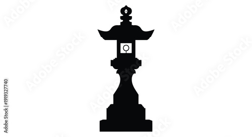 Minimalist black silhouette flat illustration of traditional Japanese stone lantern isolated on white background