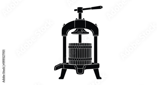 Vintage-style grape press machine flat illustration isolated on white background