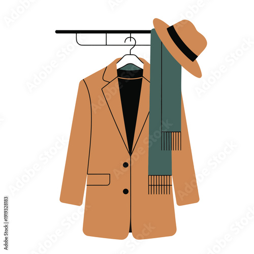 Coat Hat Scarf Hanging Illustration for Fashion and Style Designs