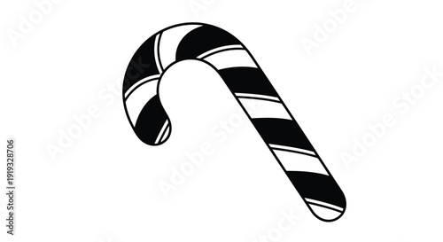 Minimalist candy cane symbol with black and white striped pattern in flat vector design isolated on white background