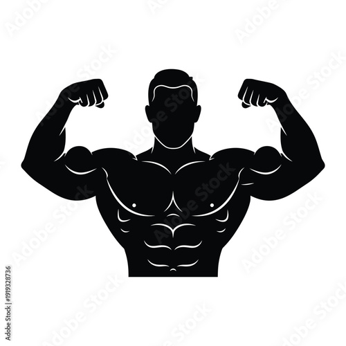 Muscular man flexing arms in powerful stance
