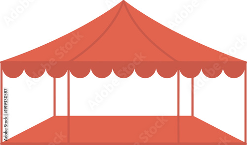 Red event canopy tent with open sides, outdoor market stall pavilion structure, simple flat vector illustration for festival, exhibition, fair design
