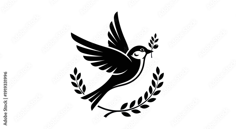 Obraz premium Flying dove with olive branch vector