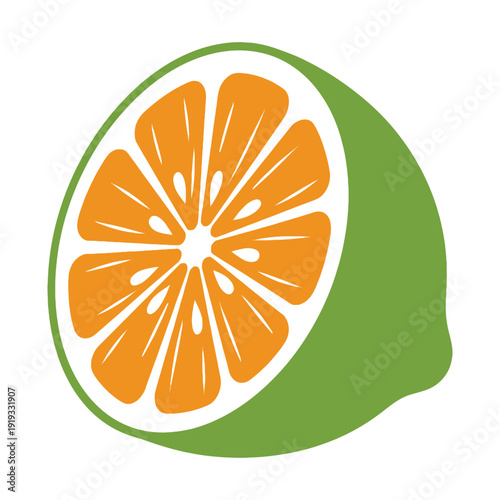 Vibrant lime wedge with orange segments on white background
