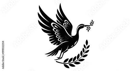 Flying dove with olive branch vector illustration