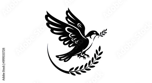 Flying dove with olive branch vector illustration