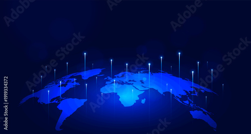 Digital Technology Background Overlay Collection with Futuristic World Map Featuring Blue Gradient, Vertical Data Lines, and Global Connectivity Design for Innovation, Network, and Modern Graphics
