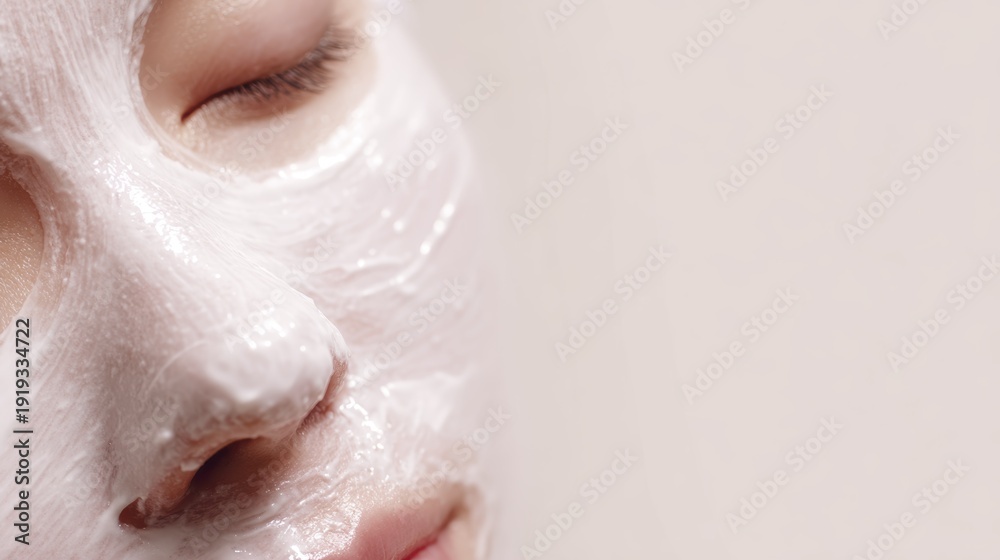 Fototapeta premium Close-up of relaxing facial mask application on peaceful skin