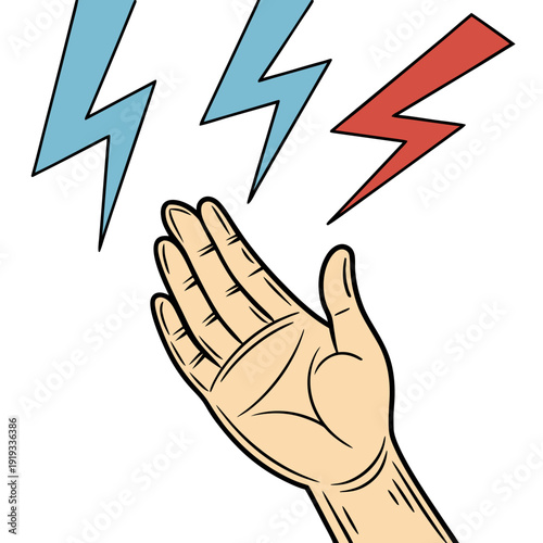 A hand reaching up to lightning bolts Vector
