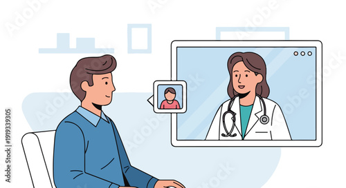 Patient consulting with doctor via video call, telemedicine and healthcare technology concept