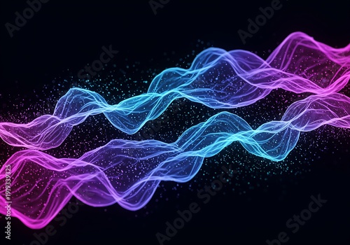 Abstract colorful DNA helix strands glowing in space