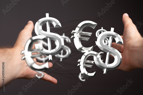 Hands showing dollar and eu...