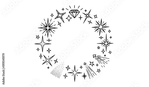 Sparkle Star Shine Doodle Frame Vector Illustration with Glitter Light Elements