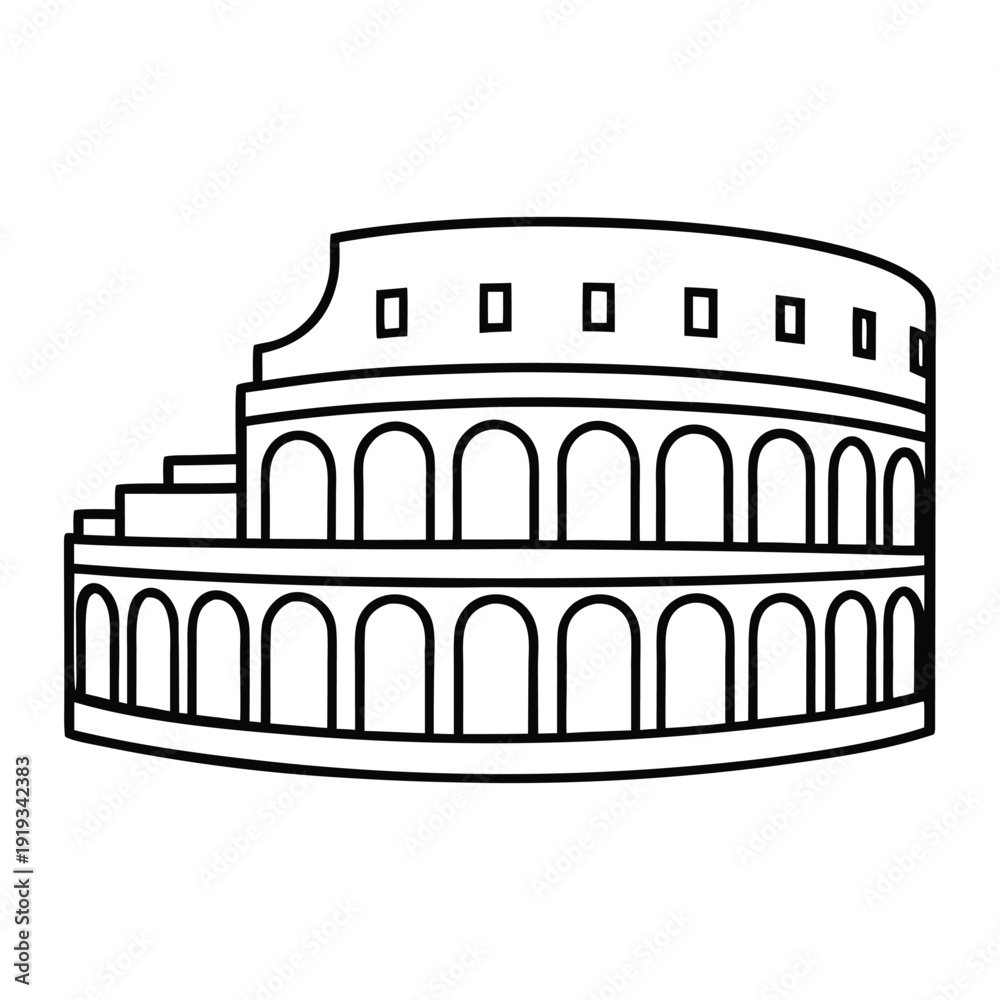 Naklejka premium Ancient Roman theater with grand stone arches, tiered seating, and a semicircular stage, where drama, comedy, and music once captivated large audiences. 