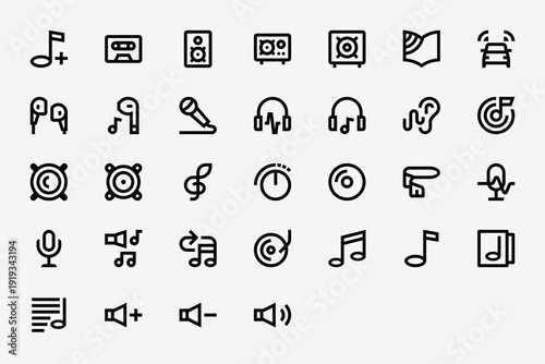 Music Line Icon Set Audio and Entertainment Outline Collection