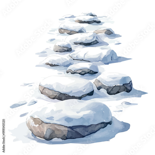Winter Snow Drift, playful watercolor vector painting with subtle shadowing and soft gradients, isolated on a white background.