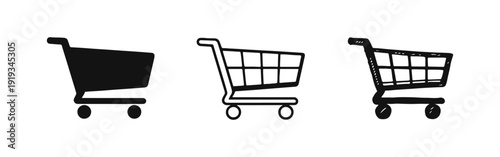 Shopping Cart Icon Collection - Solid, Line Art, and Sketch Styles for Online and Offline Shopping
