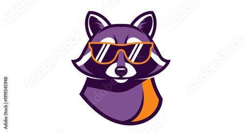 Cartoon raccoon wearing sunglasses isolated on white background vector illustration