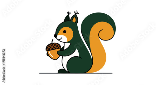 Cartoon squirrel holding acorn illustration for nature and education
