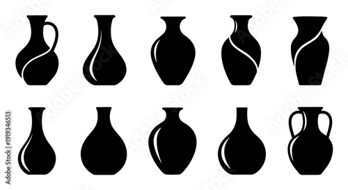 Set of elegant ancient pottery silhouettes for design inspiration