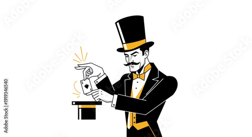 Magician performing card trick vector illustration isolated on white