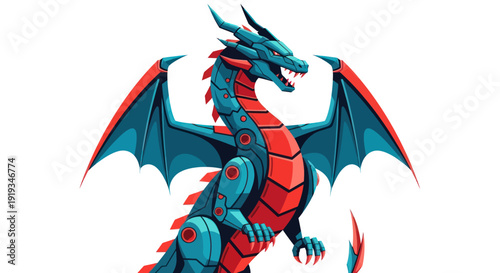Mechanical dragon illustration vector artwork on white background