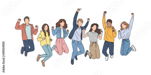 illustration of a group of people celebrating success by jumping with a cheerful feel