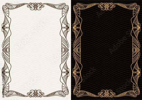 Luxury frame invitation card background vector. Elegant classic antique design, gold lines t, sparkle on black background. Premium design illustration for gala card, grand opening, art deco, magazine.