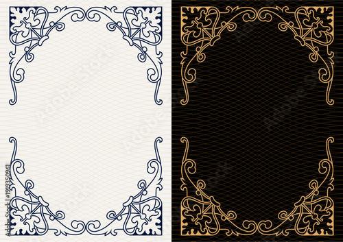 Luxury frame invitation card background vector. Elegant classic antique design, gold lines t, sparkle on black background. Premium design illustration for gala card, grand opening, art deco, magazine.