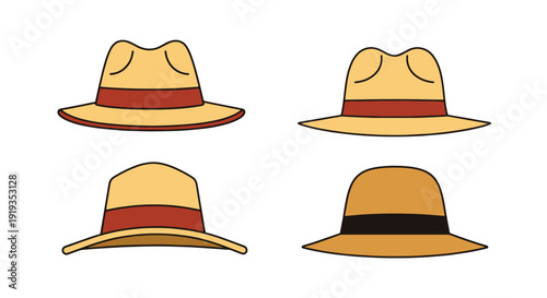Straw Hat Line art flat abstract color vector