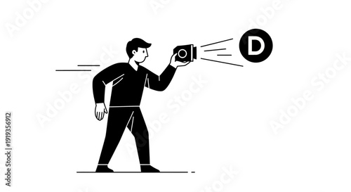 Person with Camera Capturing an Image with Spotlight and Letter D Symbol