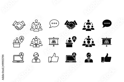 Collection of icons representing various aspects of teamwork and collaboration